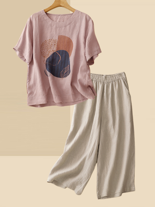 Summer Clothing For Women Over 60 - Conjunto de camiseta retro de lino