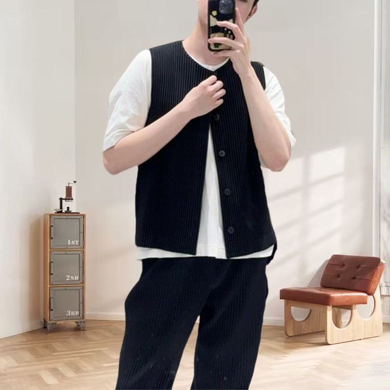 Crew Clothing Summer Jacket - Miyake-Chaleco plisado Original para hombre, chaqueta