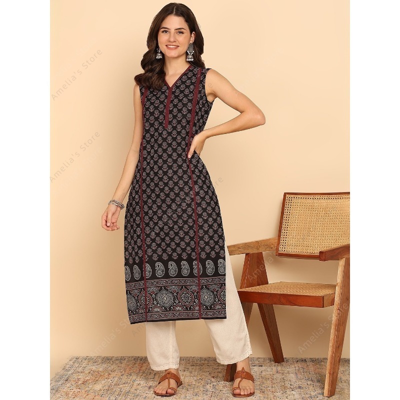 Summer Clothing India - Túnica Kurta de algodón verde y