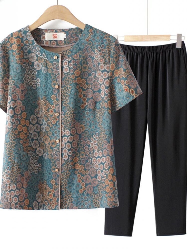 Summer Clothing For Women Over 60 - Conjunto de Dos Piezas de Manga