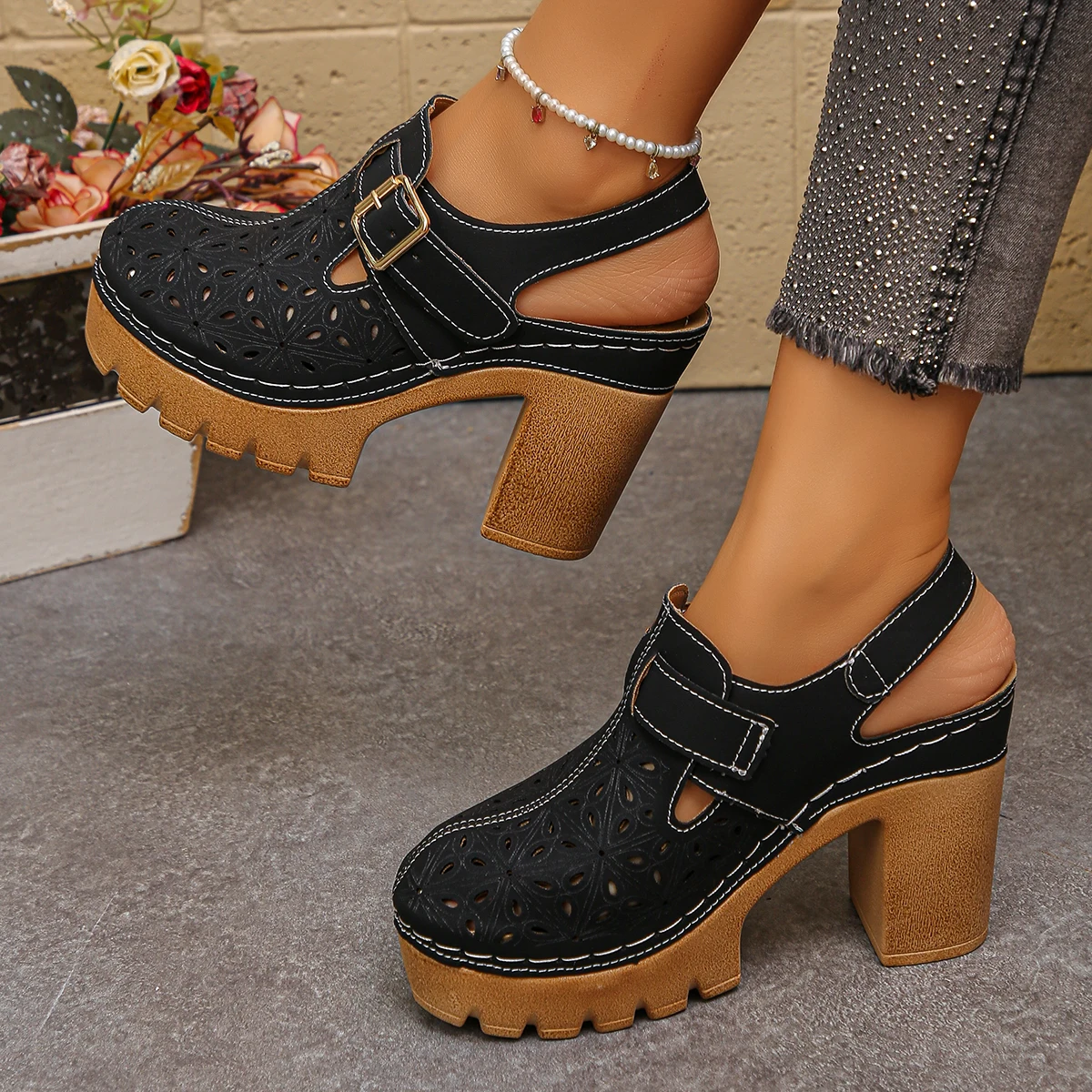 Summer Closet - Sandalias de tacón grueso de talla