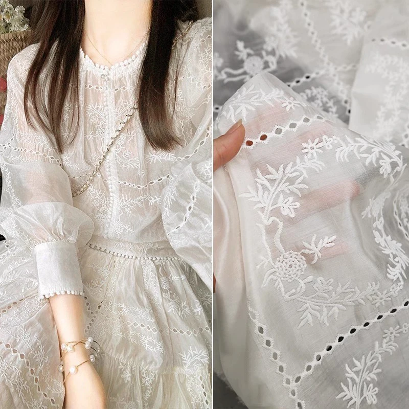 Tela de flores bordadas huecas - Summer Gauze Clothing reseña y precio